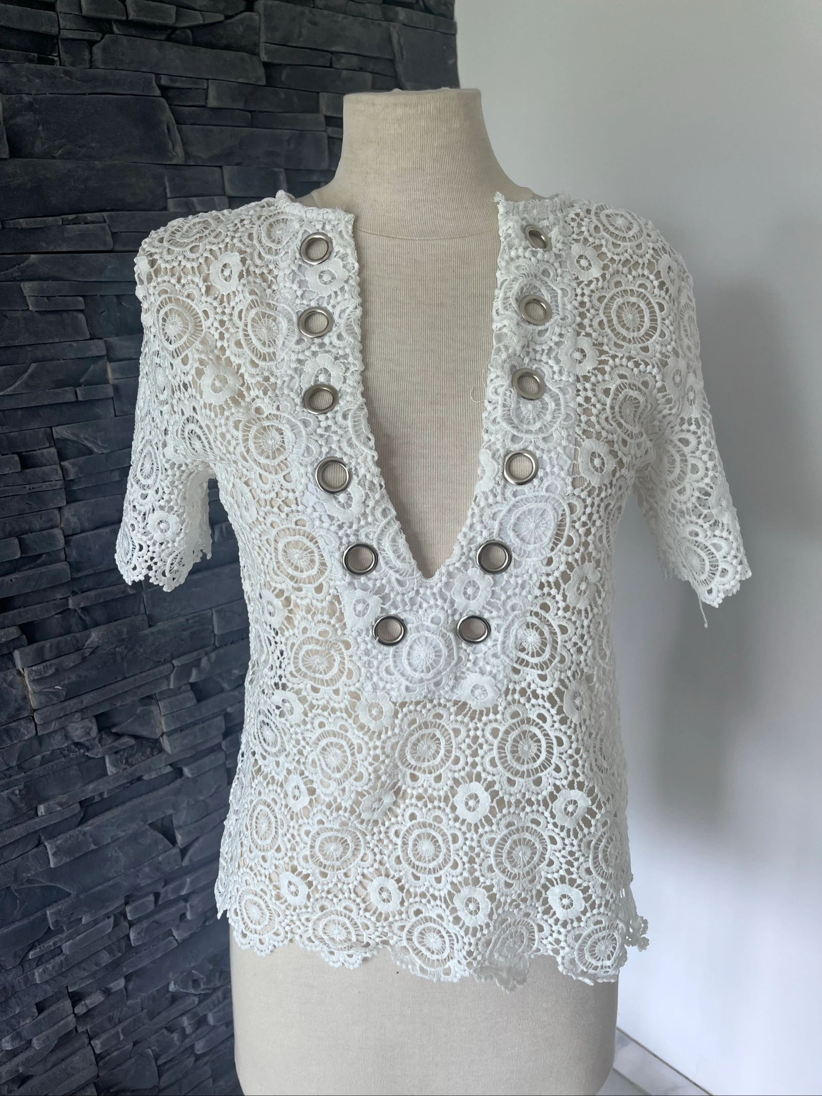 T-shirt femme en dentelle blanche - Taille S/M